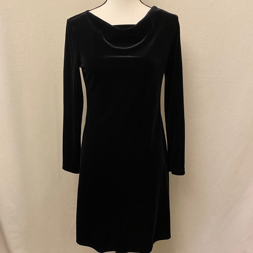 Social Circles 8 Petite Velour Long Sleeve Dress Black Bodycon Some Stretch - Picture 4 of 9
